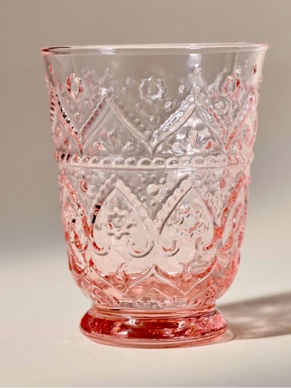 Anthropologie Bombay Handblown pink  Glasses, Set of 4 NWT